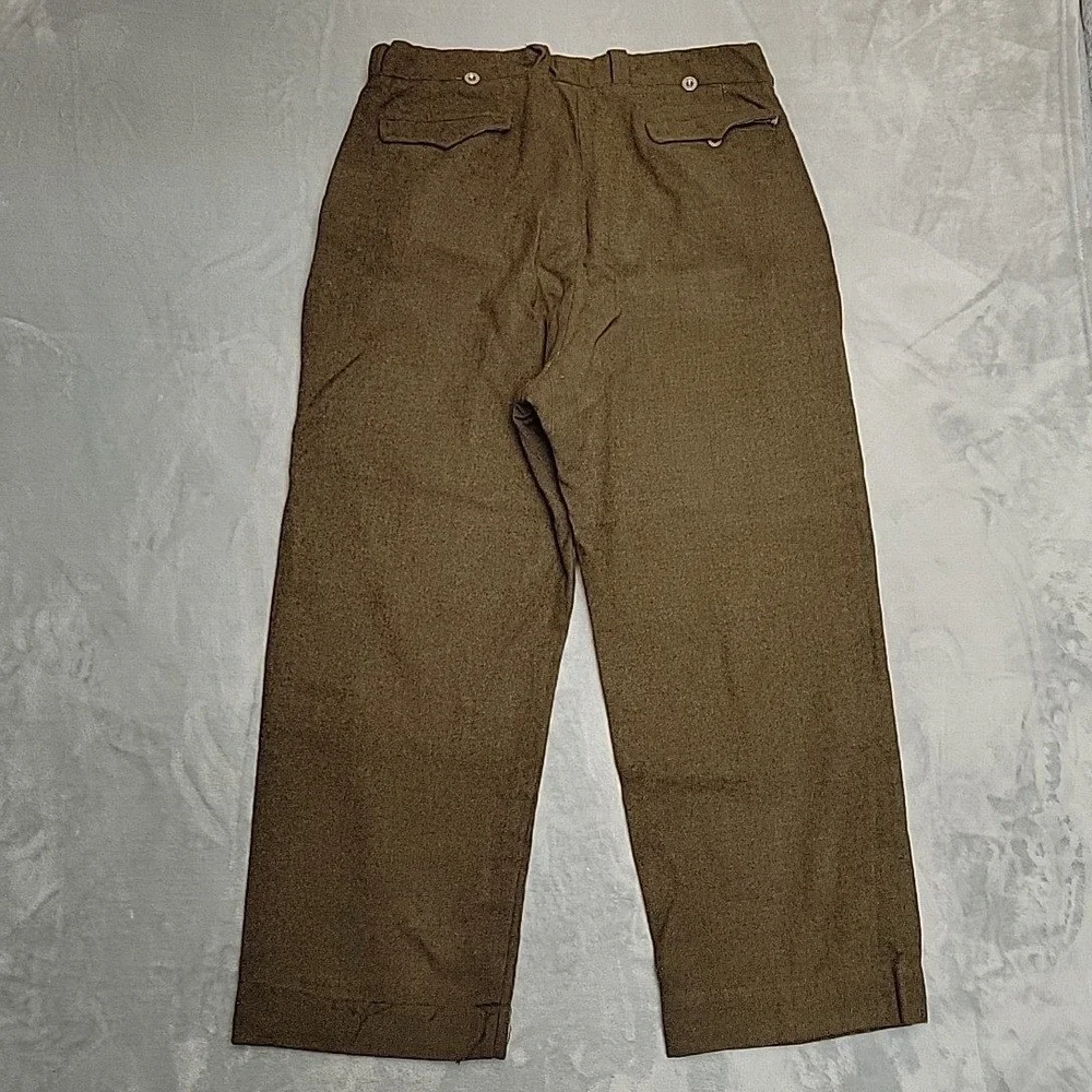 VTG French Military Pants Men 36x28 Brown Wool Service Trousers Button Fly 50s